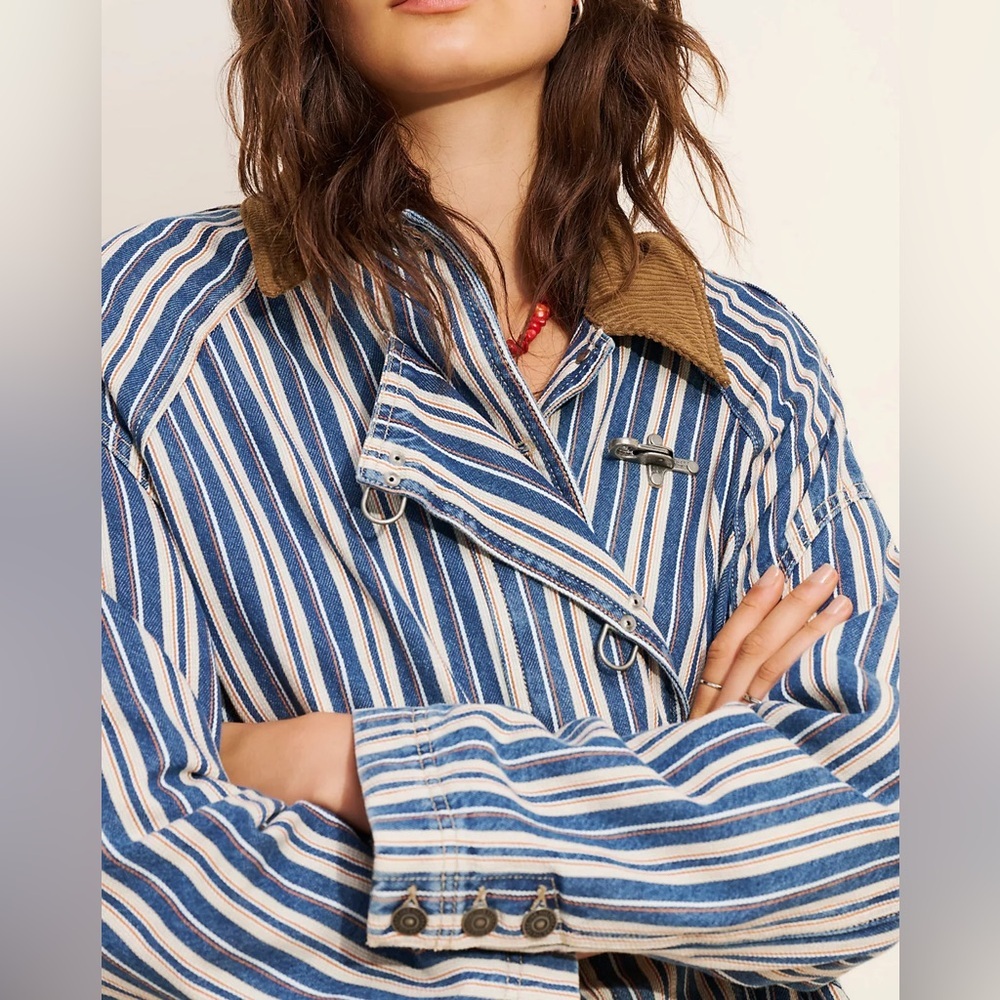 Free People We The Free Striped Denim Barn Coat - Picture 6 of 12